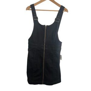 NEW free people overall denim mini dress zipper black jean shortall size 10